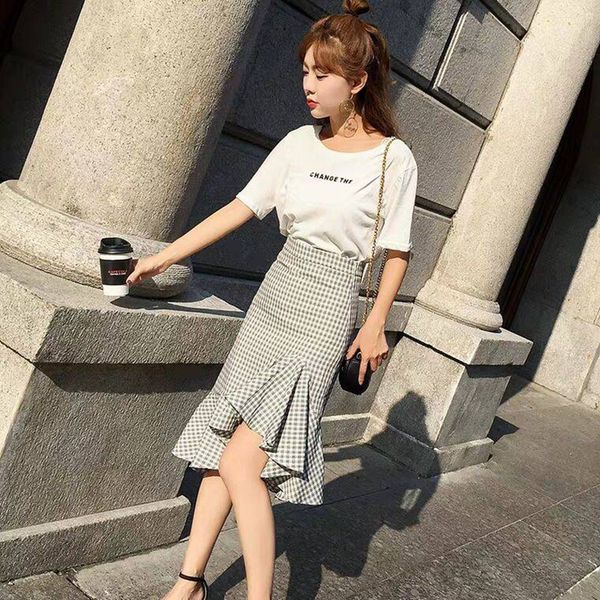 

women's shorts you'll see women's plaid skirts stylish high waist fishtail irregular mid mermaid female hip jupe bundle 8f3w, White;black