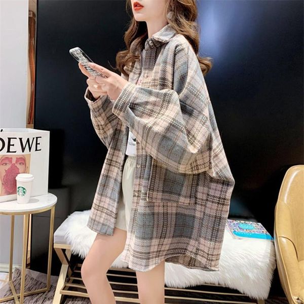 

women's jackets 2021 autumn woolen retro brushed plaid lining, Black;brown