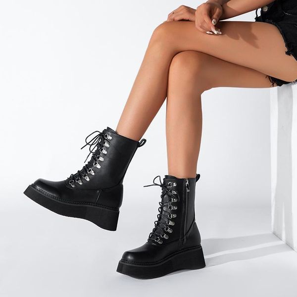 

boots women's rubber rain med hoof heels pu basic, Black