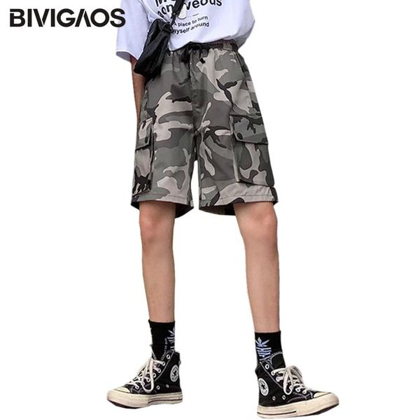 

women's shorts bivigaos gray camouflage cargo women summer ins tide loose straight high waist sports wide leg casual men, White;black
