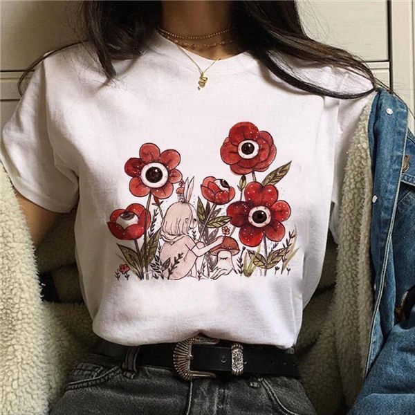 

mushroom kawaii ulzzang tumblr grunge women t shirt 90s harajuku graphic fashion summer cartoon female tee, White