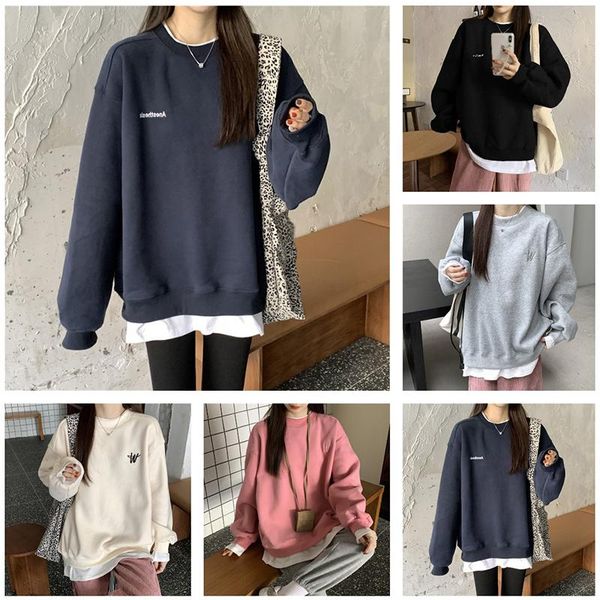 

women's hoodies & sweatshirts autumn winter letter embroidery fleece thick korean version fashion sweatshirt oversized hip hup pullover, Black
