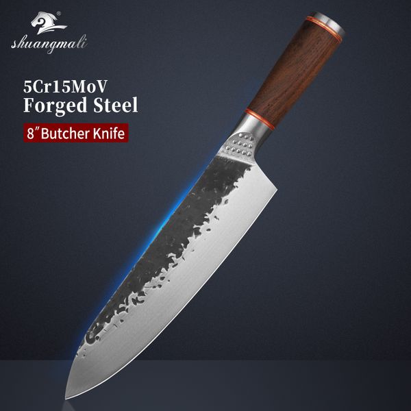 

8 inch forged chef knife 5cr15mov stee utiity kitchen knives cooking too ebony wood hande ceaver sicing meat chef knives
