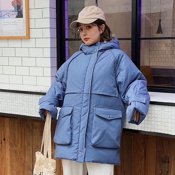 

women's trench coats 2021 fashion warm thicken big pocket loose parkas winter hooded medium and long section jacket sleeve coat women, Tan;black