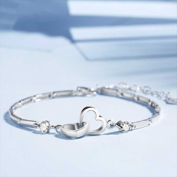 

link, chain creative double heart bracelets bangles women fashion simple design alloy chains for female trendy jewelry, Black