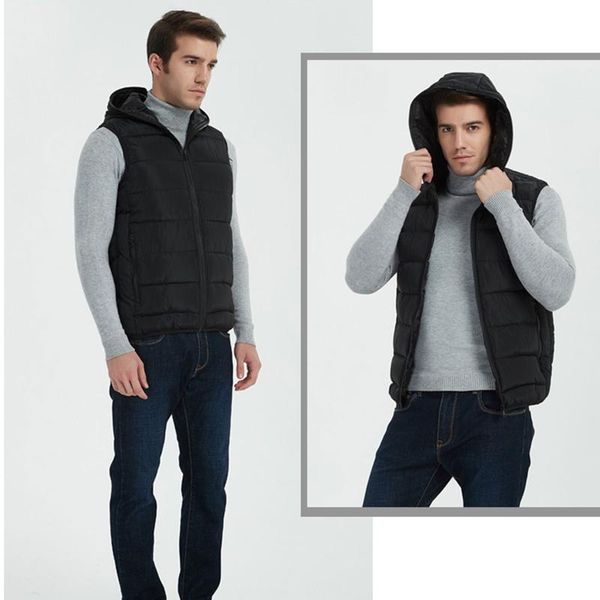 

running jackets autumn winter men solid color zipper hooded waistcoat all match vest crop male warm plus size sleeveless jacket loose, Black;red
