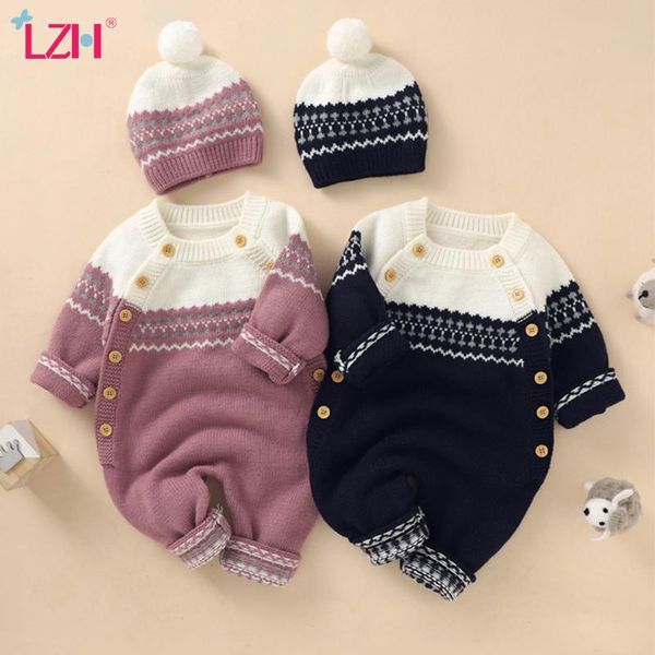

jumpsuits lzh autumn fashion stitching born baby boys romper 2021 crawl clothing for babies girls jumpsuit hat 2pcs kids 0-24 month, Blue