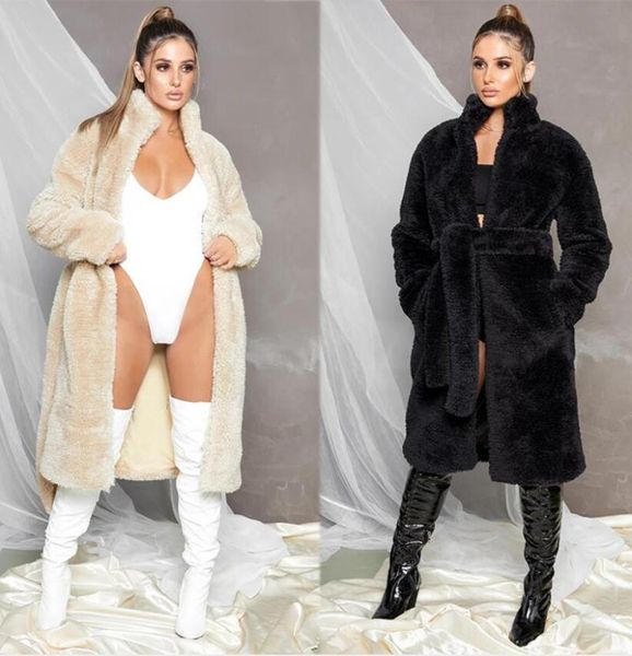 

women's fur & faux european and american overcoat loose plush coat factory wholesale, Black