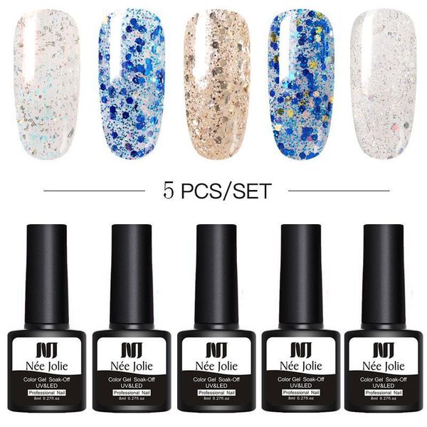 

5pcs gel polish set winter farbe glitter pailletten matte wirkung lang anhaltende basis mantel nail art design1, Red;pink
