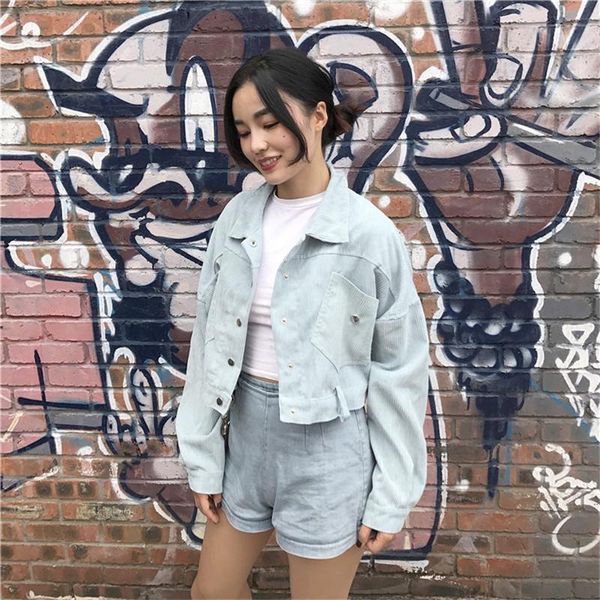 

women's jackets women 2021 autumn korean fashion short long-sleeved retro corduroy wide-waisted ring tasseled chic coats, Black;brown