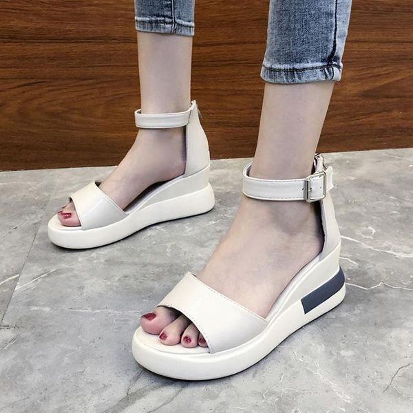 

dress shoes summer fashion women's sandals 2021 casual wedge open toe women solid color fish mouth zipper platform sport, Black