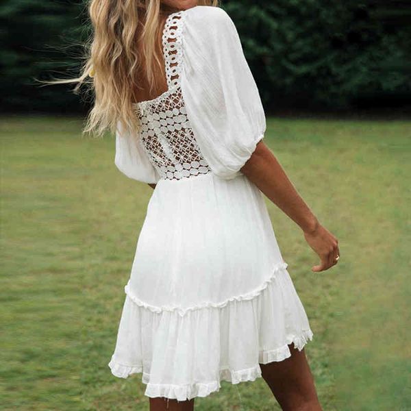 

casual dresses bandage chiffon women v neck packwork half-sleeve ruffles white female elegant a line party vestidos 2021 summer 7w, Black;gray