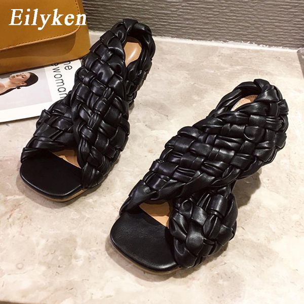 

eilyken thin high heels fashion ladies gladiator sandals weave open toe slip on rome slides women dress shoes size eiytweoefbgevf, Black