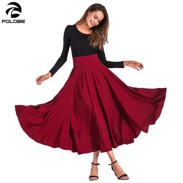

skirts folobe 2021 summer fashion long maxi soft a-line women empire autumn solid warm big swing skirt, Black