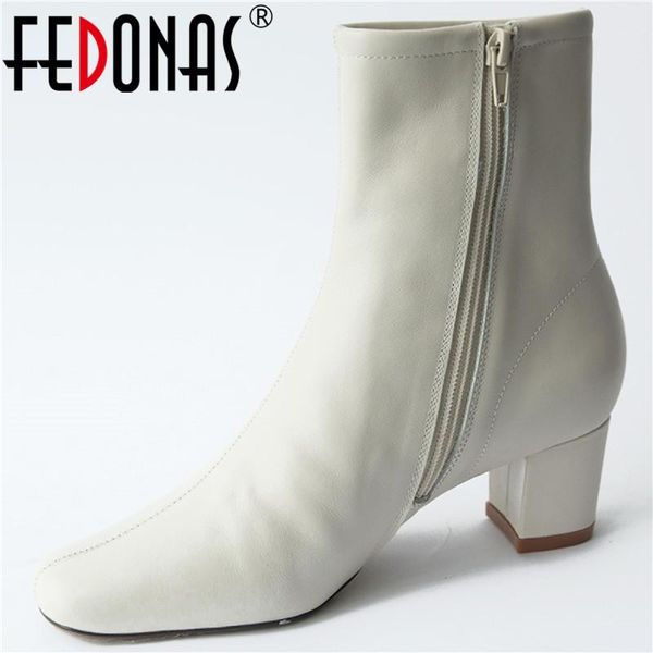 

boots fedonas ins 2021 fall beige shoes for women winter est genuine leather zipper warm ankle wedding pumps, Black