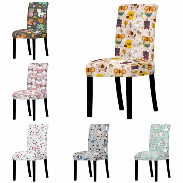 

chair covers cartoon cover spandex slipcovers for dining room stretch cute cat elastic seat banquet el kitchen wedding
