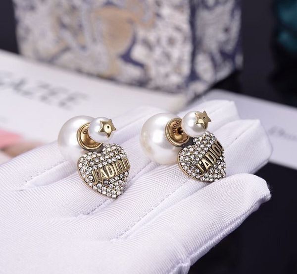 

designer jewelry 2021 new five pointed pearl earrings love diamond letter exquisite star same, Golden
