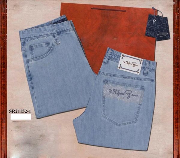 

jeans 2021 summer thick 100% cotton fashion england casual embroidery elasticity ng men's, Blue