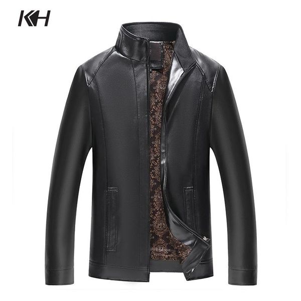 

men's fur & faux kh leather jacket autumn winter fashion mens pu jackets fleece lined casual coats jaqueta de couro masculina, Black