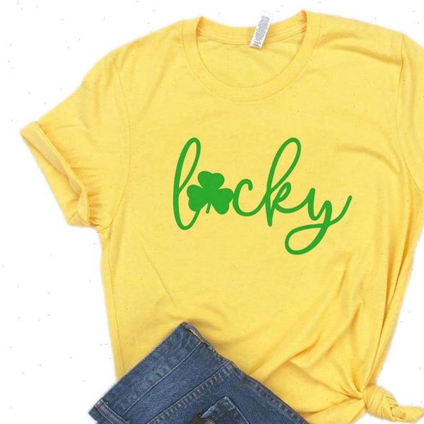 

lucky women t shirt shamrock green print tshirt cotton casual funny gift for yong girl tee drop ship s, White