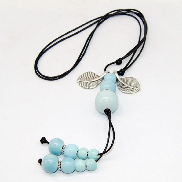 

pendant necklaces retro ceramic gourd for women beads diy long rope necklace accessories, Silver