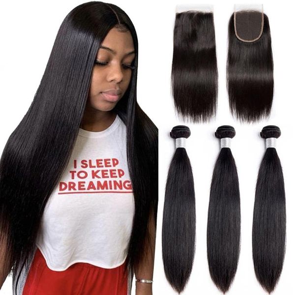 

human hair bulks straight bundles with 4x4 lace closure alibele 3 peruvian remy, Black