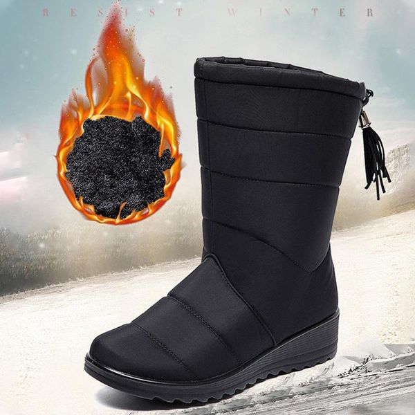 

boots winter warm women's mid-calf snow women shoes wedges female boot chaussure femme botas de mujer for 2021, Black