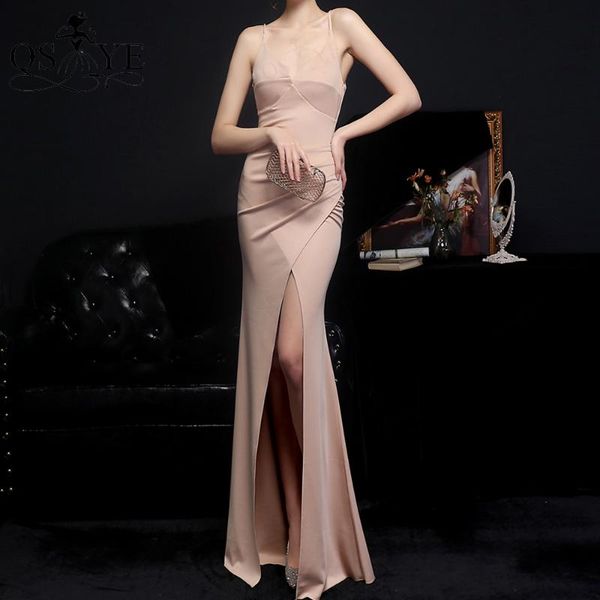 

party dresses champagne evening elastic formal gown split front spaghetti straps prom open low back beadings, White;black