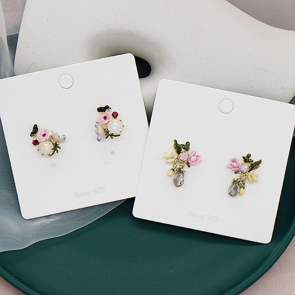 

korean s925 silver needle french enamel colored glaze flower earrings butterfly diamond girl earrings east gate female, Golden