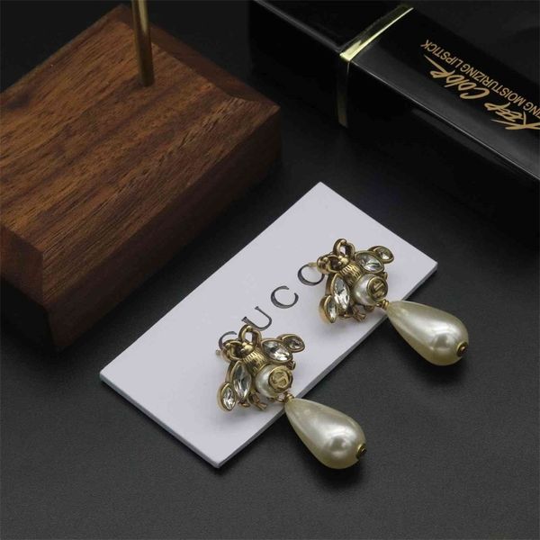 

bee pearl earrings women's pair gnet red brass s925 silver needle earrings
