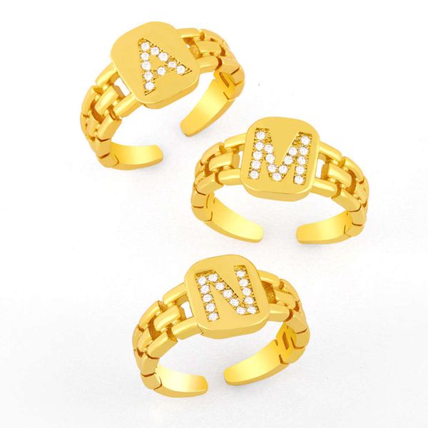 

ins net red same english creative personality strap 26 letter ring rik32, Black