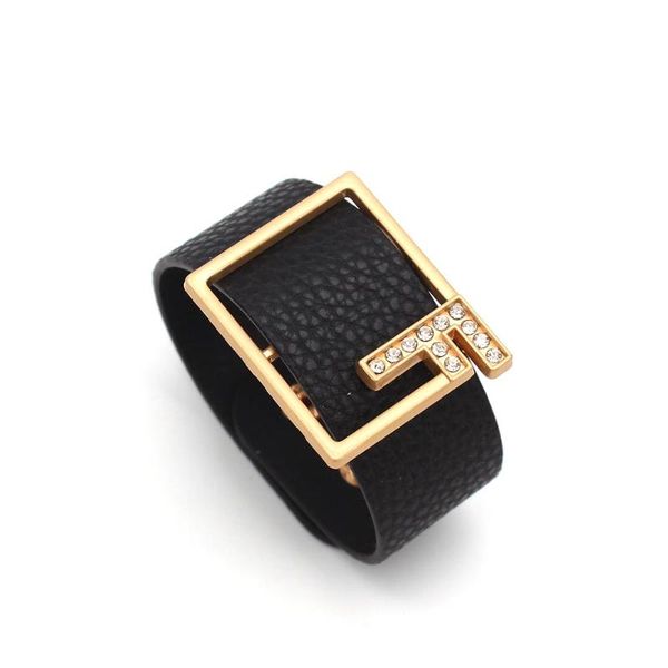 

tennis totabc fashion black gold crystal f leather bracelet wristbands charm wrap bangle jewelry, Golden;silver