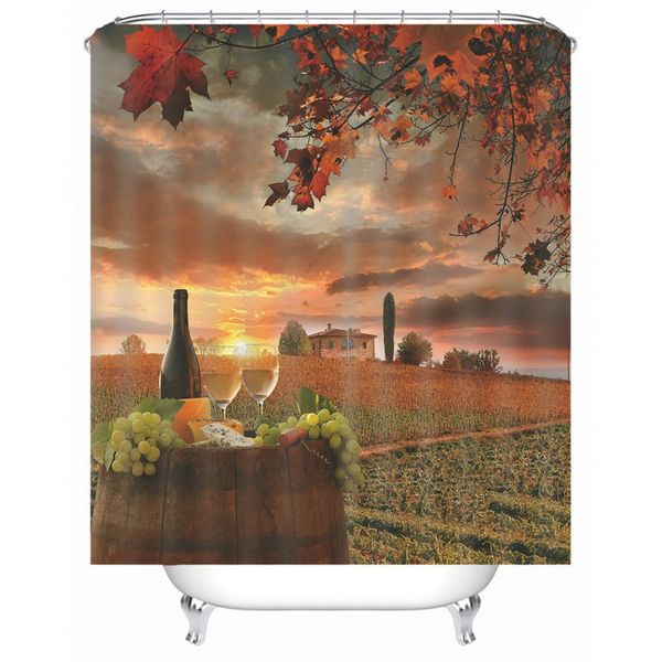 

shower curtain for bathroom, polyester fabric maple leaf wine glass fruit shower curtain for bathroom orange