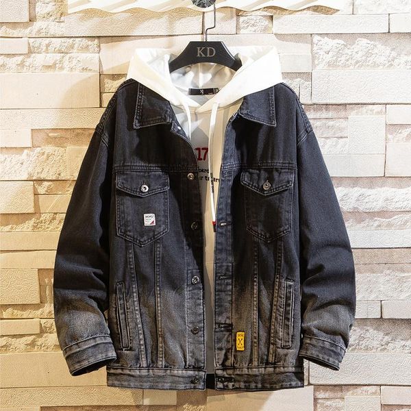 

men's jackets gradient color jacket spring/autumn 2021 denim with holes washed men bomber for, Black;brown