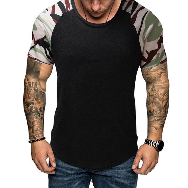 

men's t-shirts summer slim casual fit camouflage printed short sleeve t-shirt blouse round neck contrast stitching, White;black