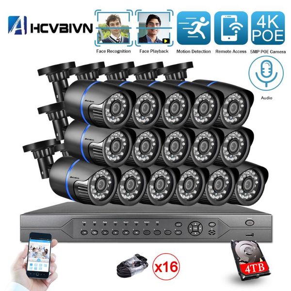 

ultra hd cctv nvr kits 4k/8mp 16ch video surveillance system h.265 outdoor audio record face detection 5mp poe camera set wireless