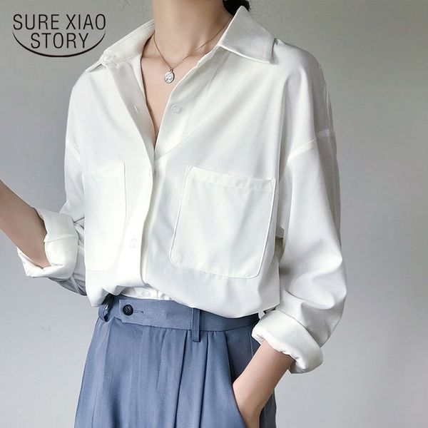 

ol style white shirts for women turn-down collar pockets women blouse elegant workwear female blusa femme autumn 11296 210528