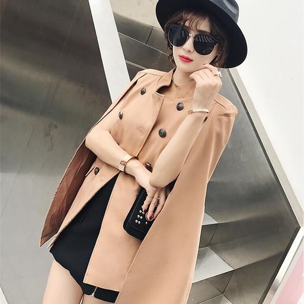 

women's suits & blazers double breasted cape coat vintage black autumn winter scallop edge outerwear women casual elegant lapel sl, White;black