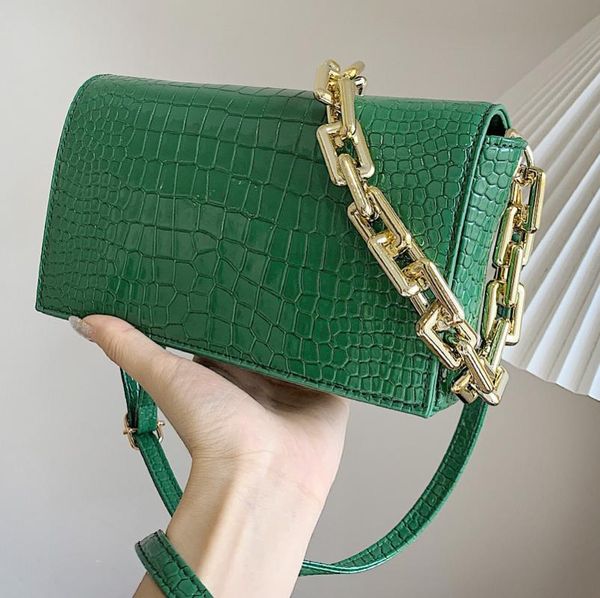 

evening bags thick chain green underarm bag leather crossbody for women 2021 summer lady travel baguette shoulder purses and handbags