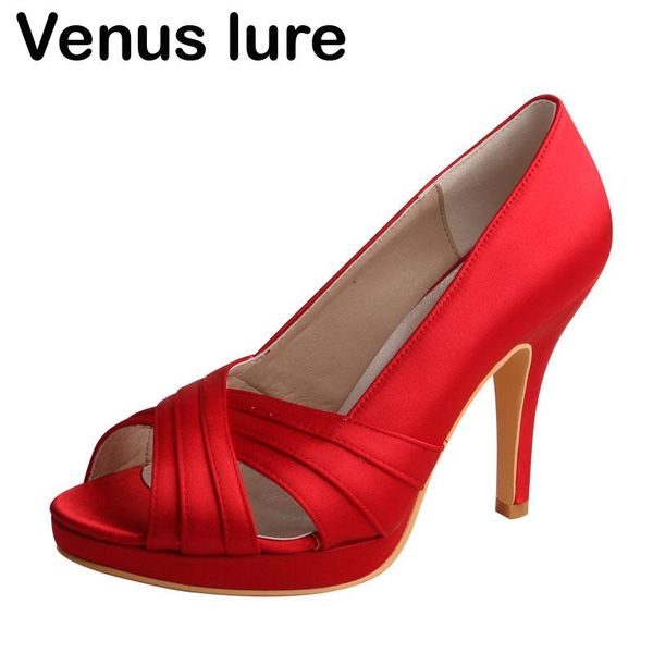

dress shoes china women wedding bridal red satin high heel peep toe platform, Black