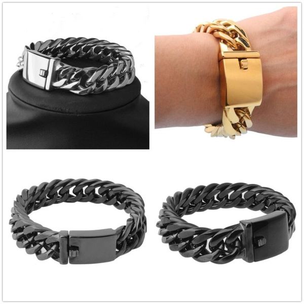 

link, chain 15/17mm 7-11"sporty hipper cool stainless steel gold/silver color/black curb cuban bracelet fashion daily jewelry