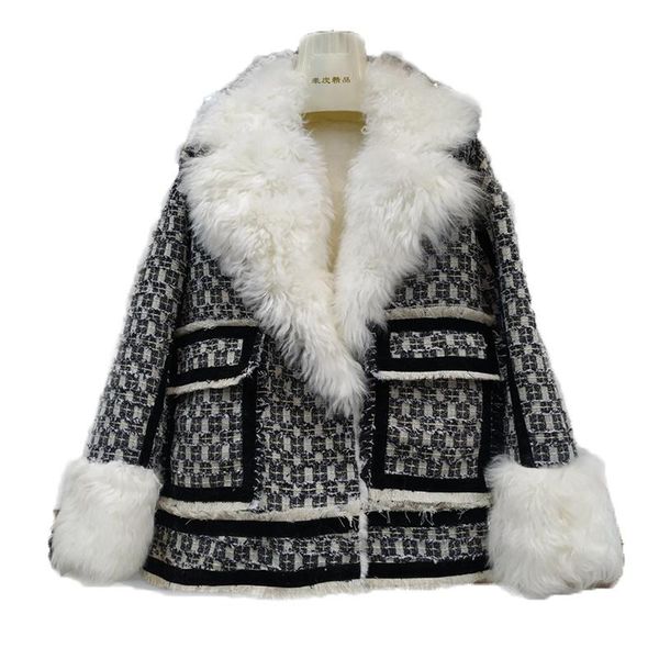 

women's fur & faux shzq parkas women winter coats and jacket with real sheep lamb collar genuine rex liner female parka, Black