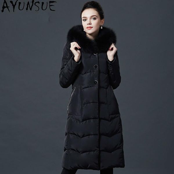 

coat female women's winter down jacket women hooded big fur collar parkas thick clothes mujer chaqueta lxr319 &, Black
