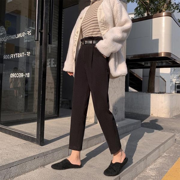 

women's pants & capris pocket black suit spring autumn nine point thin casual belt wool harlan winter women clothing 971b, Black;white