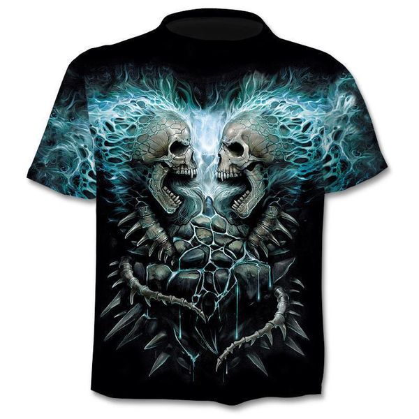 

2021 summer handsome skull 3d printed men's street trend sports short sve t-shirtqhh4, White;black
