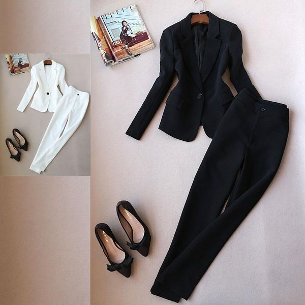 

women's tracksuits spring and autumn fashion suits ladies solid color slim ol professional small suit feet pants nine, Gray