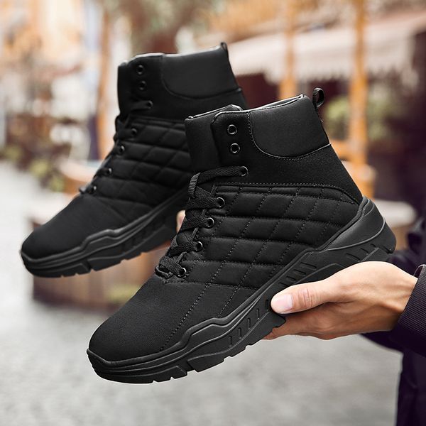 

autumn new and winter martin boots men non-slip lace-up mens shoes plush warm fashion casual snow bootsrubber male boots, Black