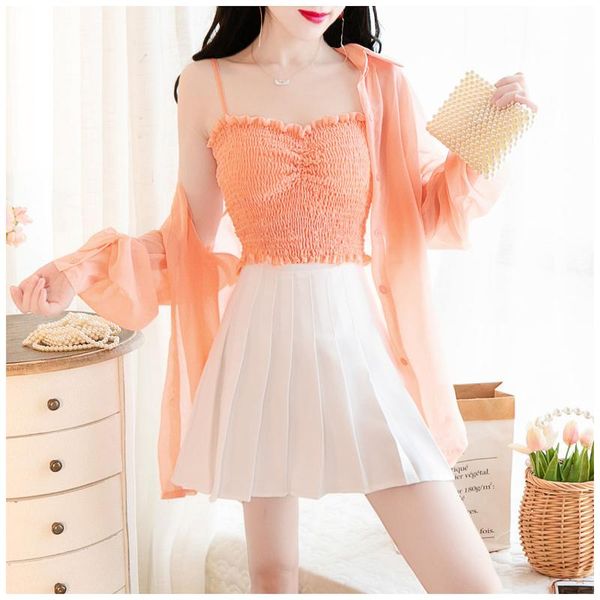 

women spring summer casual solid 3 piece set lady chiffon shirt + vest high waist shorts suit female vintage h737 women's tracksuits, Gray