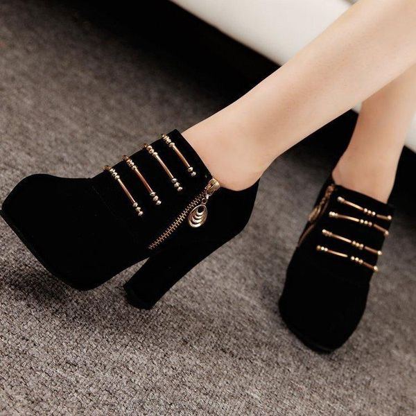 

high waterproof platform coarse with metal short boot single women's shoes boots woman, Black