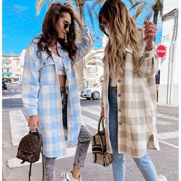 

women's wool & blends 2021 women coat oversized long checked casual vintage clothing chic elegant female blazer windbreaker outfits, Black